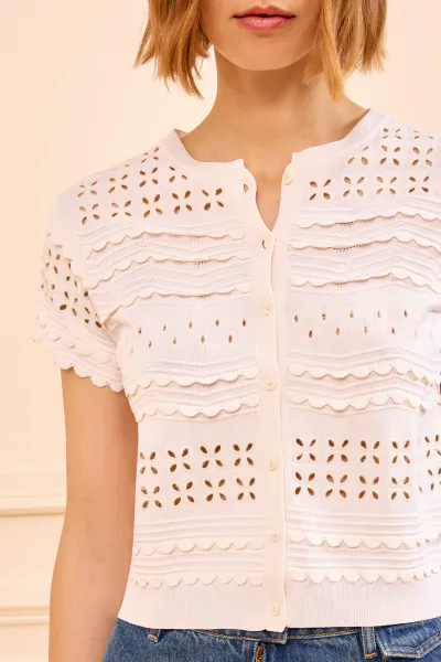 Hovedbilde Abriana Eyelet Knit Cardigan - Optic White - Ulla ...