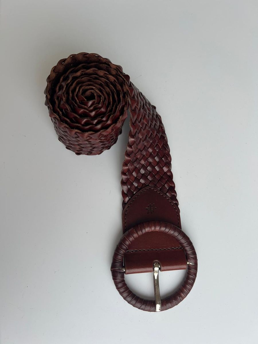 Belte flettet skinn 5 cm  - Bruciato - 90 cm Dragon Diffusion