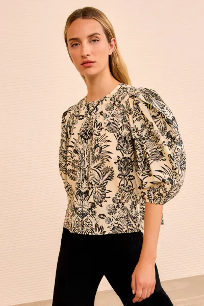 Hovedbilde Frantiska Puff Sleeve Top - Ivory Flora - Ulla ...