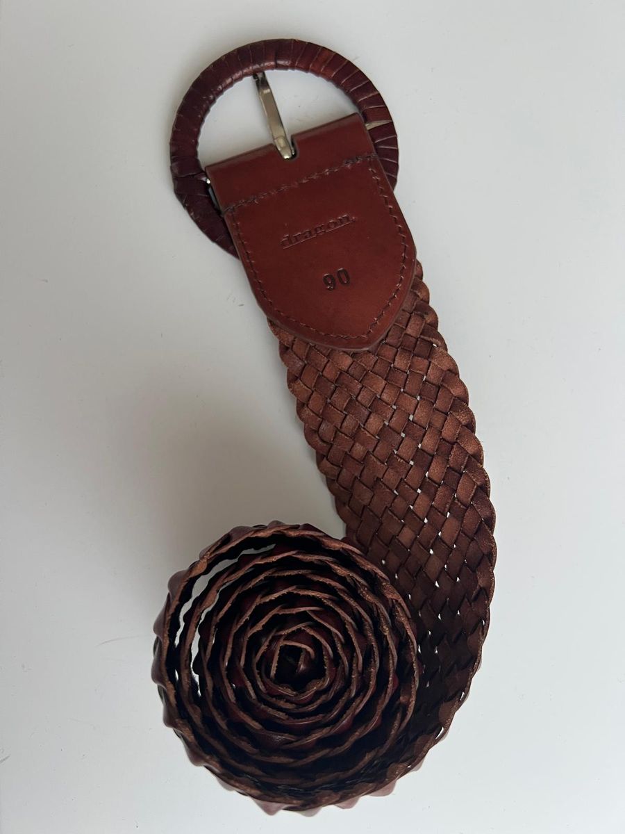 Belte flettet skinn 5 cm  - Bruciato - 90 cm Dragon Diffusion