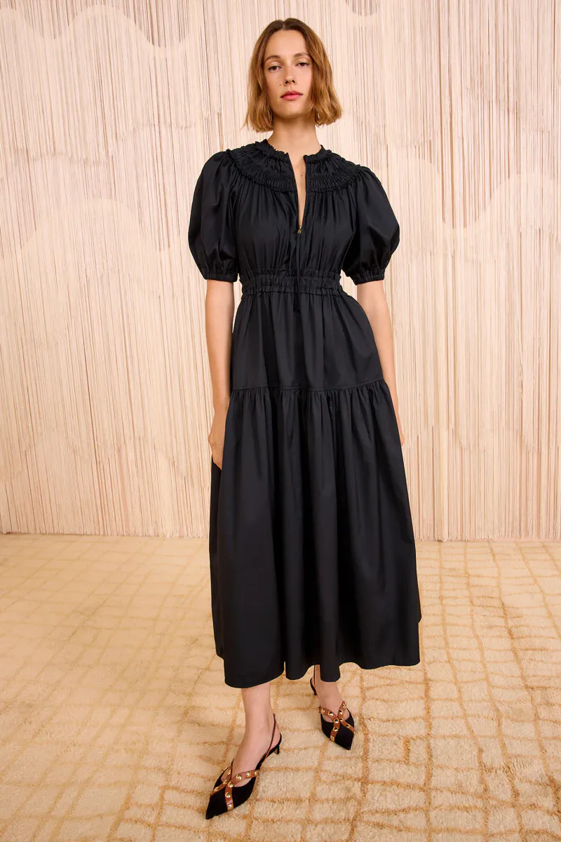Othella Short Sleeve Midi Dress - Noir - Ulla Johnson