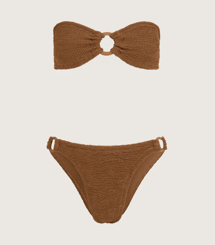 Gloria Bikini With Tonal Hoops Metallic Cocoa - Hunza G